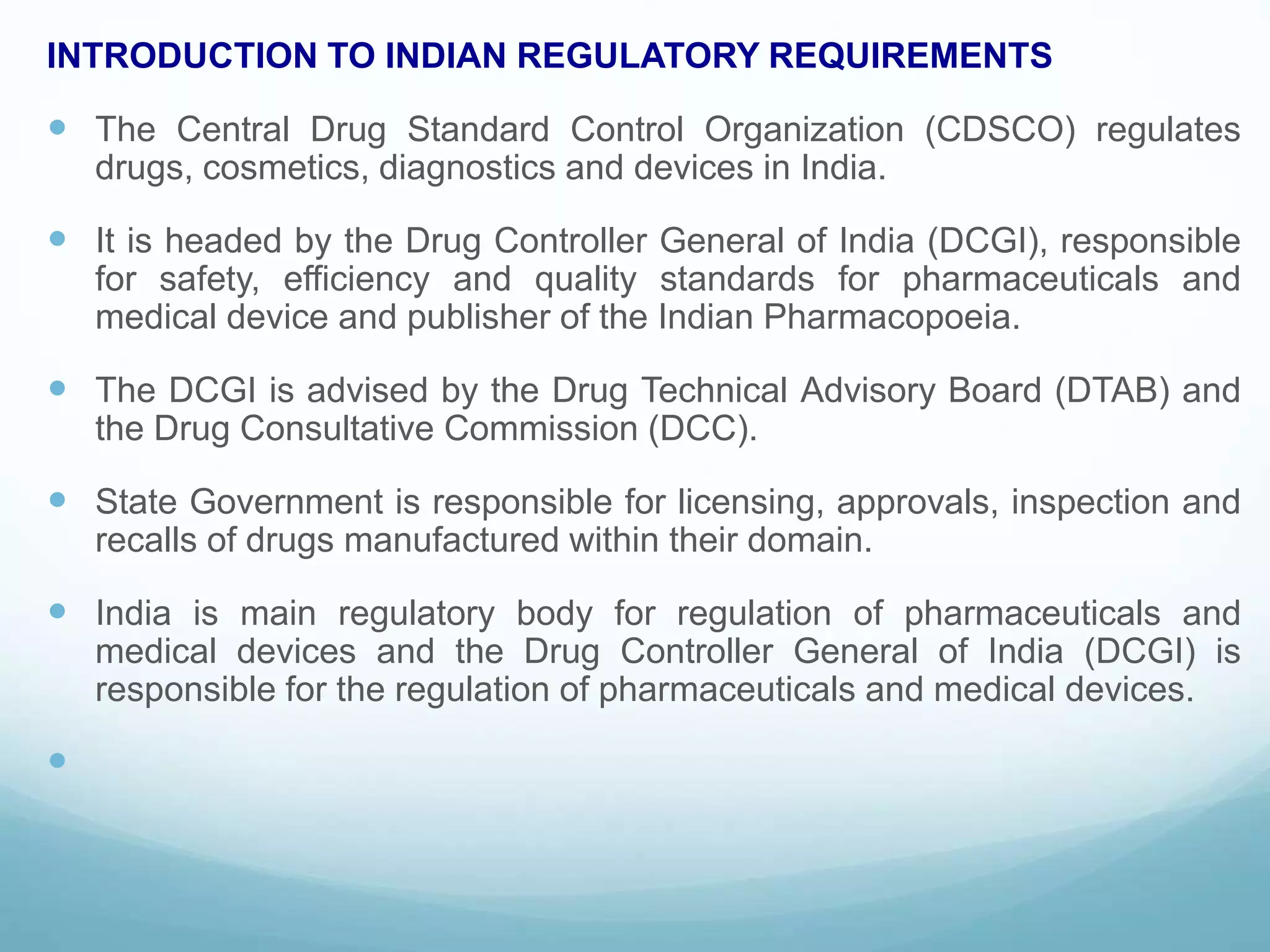 Dcgi India Indian regulatory requirements- CDSCO ( IP-2 / UNIT 5 ) | PPTX