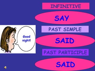 INFINITIVE PAST SIMPLE PAST PARTICIPLE SAY SAID SAID Good night! 