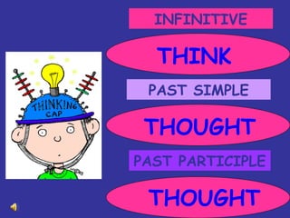 INFINITIVE PAST SIMPLE PAST PARTICIPLE THINK THOUGHT THOUGHT 