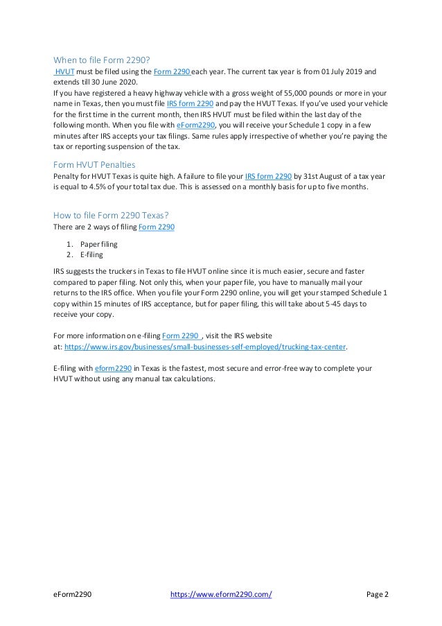 Irs Form 2290 Irs Form 2290