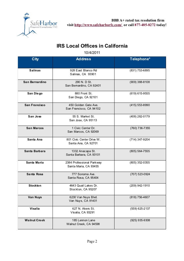 What is the location of the IRS office in Fresno, Cali.?