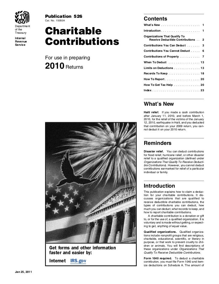 IRS Publication 526 Charitable donations