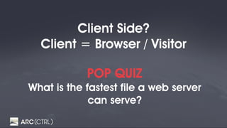 Client Side?
Client = Browser / Visitor
POP QUIZ
What is the fastest file a web server
can serve?
 