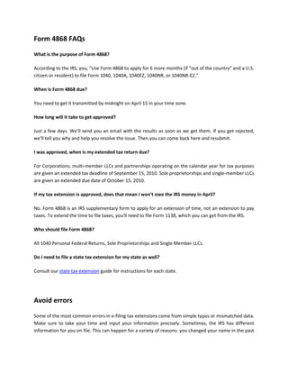 Irs tax extension form 4868 | PDF