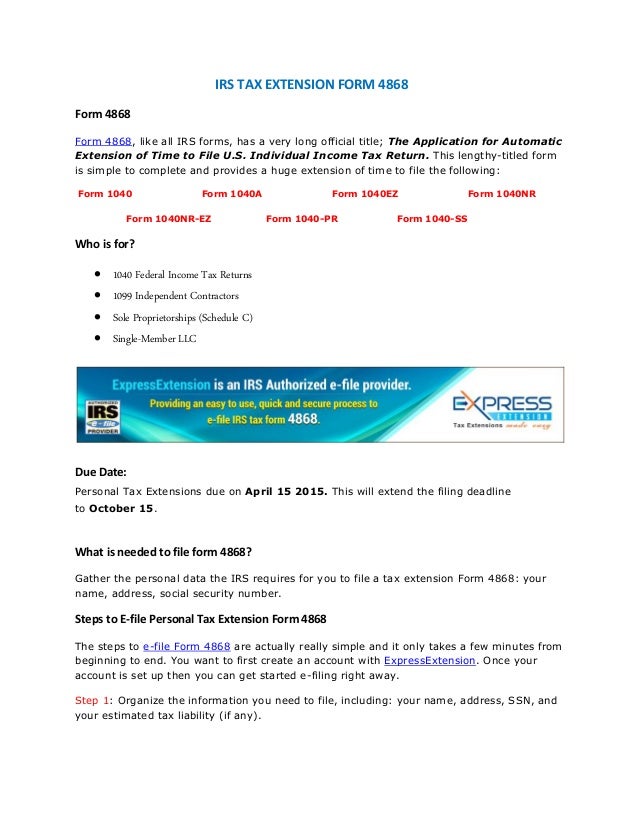 Irs tax extension form 4868