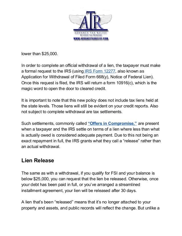 remove an irs tax lien facts you must know form 12277 fresh start