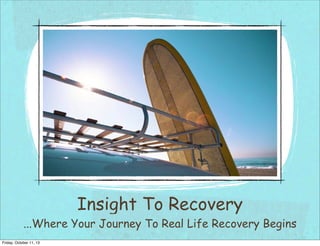 Insight To Recovery

...Where Your Journey To Real Life Recovery Begins
Friday, October 11, 13

 