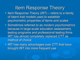 Irt Behavior Item Response Theory (IRT) | PPT