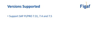 Versions Supported
• Support SAP PI/PRO 7.31, 7.4 and 7.5
 