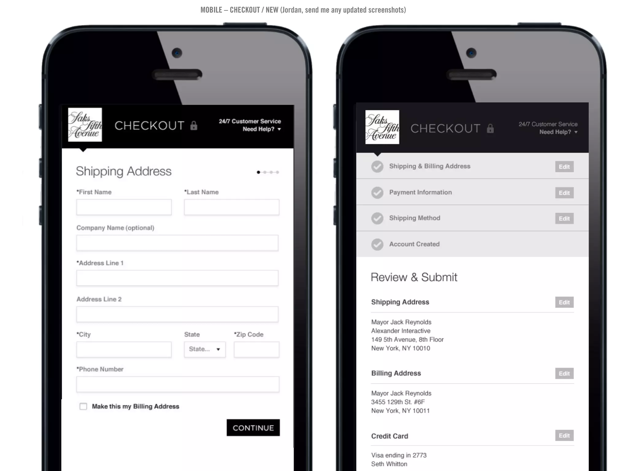 MOBILE – CHECKOUT / NEW (Jordan, send me any updated screenshots)
 