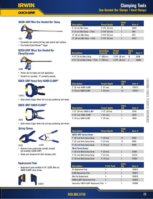 Irwin Woodworking Clamps Specs PDF
