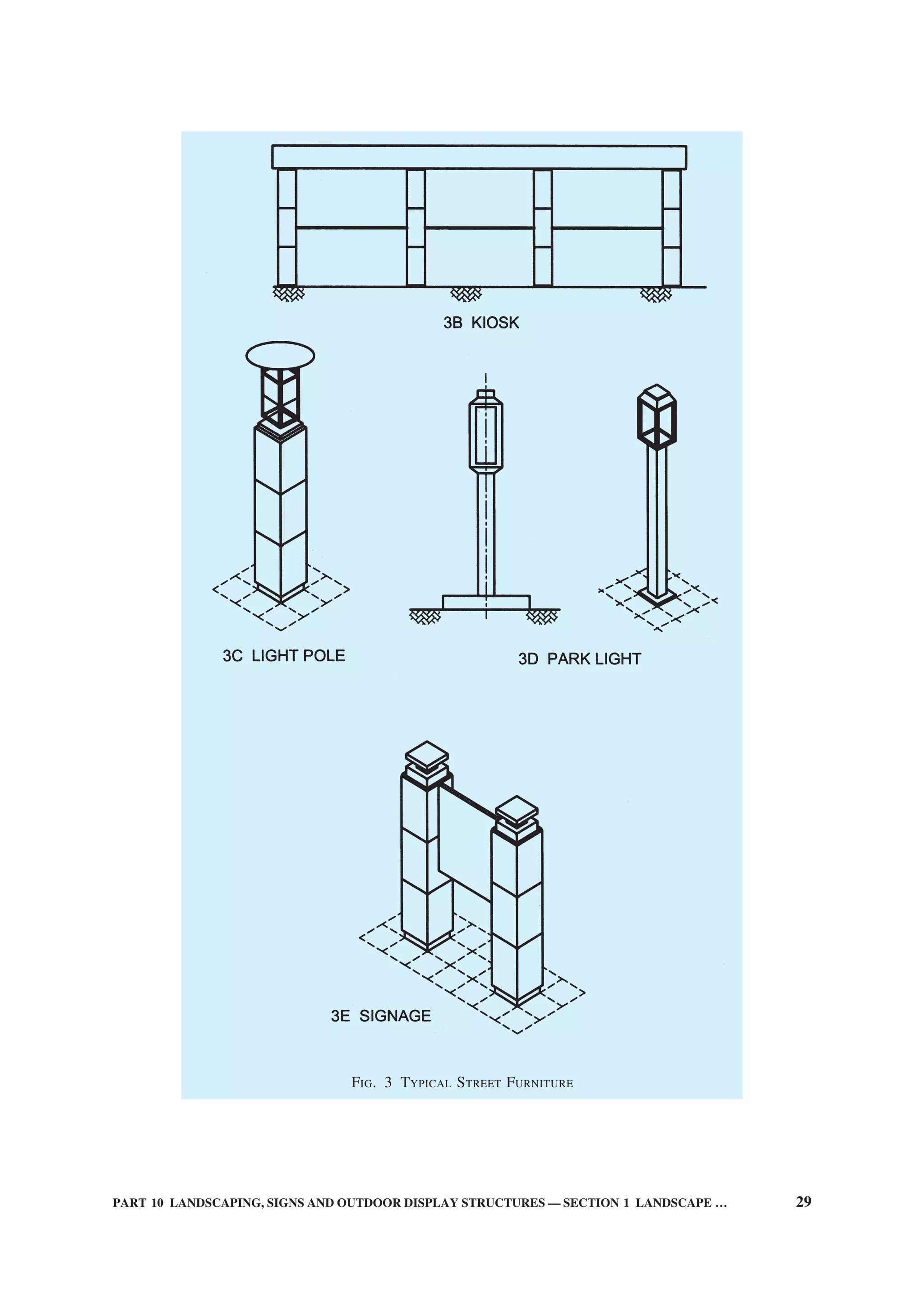 PART 10 LANDSCAPING, SIGNS AND OUTDOOR DISPLAY STRUCTURES — SECTION 1 LANDSCAPE … 29
FIG. 3 TYPICAL STREET FURNITURE
 