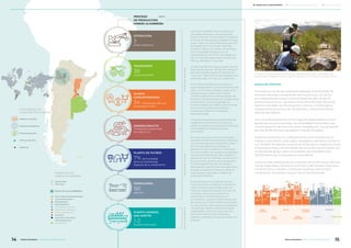 Las rocas se extraen de la cantera con
tres palas eléctricas y se transportan
hasta la Planta Concentradora mediante
una flota de 38 equipos pesados de gran
porte, cada uno con capacidad para 220
toneladas. El concentrado obtenido –
contiene cobre, oro y plata- se bombea
con el agregado de agua por un
mineraloducto de 317 km de longitud y
175 mm de diámetro hasta la Planta de
Filtros, ubicada en Tucumán.
La electricidad se provee a través de una
línea de alta tensión de 220 KW desde la
estación transformadora El Bracho, en
Tucumán. Tiene 200 km de longitud y se
extiende hasta la mina, en Catamarca.
En la Planta de Filtros se le extrae el
agua hasta obtener un concentrado más
seco, con 7% de humedad. Luego, se lo
transporta por el ferrocarril Nuevo
Central Argentino en trenes propios de
Minera Alumbrera hasta las instalaciones
portuarias en la municipalidad de
Puerto General San Martín, provincia de
Santa Fe. El producto se carga en
buques con destino a mercados
internacionales.
La planta que produce concentrado de
molibdeno comenzó a funcionar en
2008 y el producto se exporta a Chile por
tierra desde las instalaciones del
yacimiento.
El oro se recupera en el concentrado y
también en forma de doré por medio de
un proceso físico gravitacional a través
de concentradores centrífugos. El
producto final se obtiene en refinerías
internacionales. Las condiciones geológi-
cas del yacimiento permiten realizar la
separación de los metales a través de un
proceso físico-químico que los separan
con el agregado de aire, alcoholes y
detergentes, que forman burbujas sobre
las que se posa el mineral de cobre, el
cual rebasa en grandes cilindros de
modo permanente.
El concentrado no contiene cianuro,
mercurio, cromo, arsénico ni plomo, así
como tampoco éstos intervienen en
ninguna etapa del proceso. Se trata de
un producto muy buscado en los
mercados internacionales por su
composición, ya que es libre de ese tipo
de sustancias. Si bien Minera Alumbrera
no usa cianuro, esta sustancia puede ser
utilizada de manera ambientalmente
responsable, como en cualquier otra
actividad industrial (farmacéutica,
plástico, químicos) sin generar daños en
la salud.
Acerca de Glencore
Glencore es una de las compañías globales diversificadas de
recursos naturales más grandes del mundo y es uno de los
principales productores y comercializadores de más de 90
productos primarios. Las operaciones diversificadas del grupo
abarcan alrededor de 150 proyectos mineros y metalúrgicos,
instalaciones de producción de petróleo y emprendimientos
agrícola-ganaderos.
Con una sólida presencia en las regiones desarrolladas y emer-
gentes de recursos naturales, las actividades industriales y de
comercialización de Glencore están avaladas por una red global
de más de 90 oficinas ubicadas en más de 50 países.
Nuestros productos son utilizados entre otros sectores por la
industria automotriz, siderúrgica, energética, petrolera y alimenti-
cia. También brindamos servicios de financiación, logística y otros
a los productores y consumidores de los productos primarios. Las
empresas del grupo Glencore emplean aproximadamente
155.000 personas, incluyendo los contratistas.
Glencore está orgullosa de ser miembro de los Principios Volunta-
rios de Seguridad y Derechos Humanos y del Consejo Internacio-
nal de Minería y Metales. Somos participantes activos de la
Iniciativa de Transparencia para Industrias Extractivas.
EXTRACCIÓN
3
palas cargadoras
TRANSPORTE
38
equipos pesados
FERROCARRIL
181
vagones
PUERTO GENERAL
SAN MARTÍN
1-2
buques mensuales
PLANTA
CONCENTRADORA
34 millones de t de roca
se procesan al año
PLANTA DE FILTROS
7% de humedad
tiene el concentrado
después de su tratamiento
MINERALODUCTO
Transporta concentrado
de cobre y oro
PROCESO
DE PRODUCCIÓN
MINERA ALUMBRERA
BAJO DE LA ALUMBRERA
Mina / Planta de procesamiento
Línea de alta tensión
Mineraloducto
Planta de Filtros
Provincia de Tucumán
Provincia de Catamarca
Provincia de Santa Fe
Ferrocarril
Puerto Gral. San Martín
Terminal portuaria
Buenos Aires
OPERACIÓN DE
MINERA ALUMBRERA
Operaciones
Provincias
COMMODITIES DE
GLENCORE EN EL MUNDO
Metales y minerales
Productos energéticos
Productos agrícolas
Oficina corporativa
Marketing
ProvinciadeCatamarcaProvinciadeTucumánProvinciadeSantaFe
COBRE
Y COBALTO
ZINC Y
PLOMO
NIQUEL
FERRO
ALEACIONES
ALUMINA Y
ALUMINIO
CARBÓN
PETRÓLEO
AGRICULTURA
Se realizan monitoreos anualmente los sitios arqueológicos que fueron reportados en las
distintas etapas del proyecto minero, específicamente en el mineraloducto y tendido eléctrico.
ODS 15
14 15Minera Alumbrera • Informe de Sostenibilidad 2017Minera Alumbrera • Informe de Sostenibilidad 2017
	 Manejo de la sustentabilidad 	 Los temas relevantes del negocio 	 Sobre este informe
 