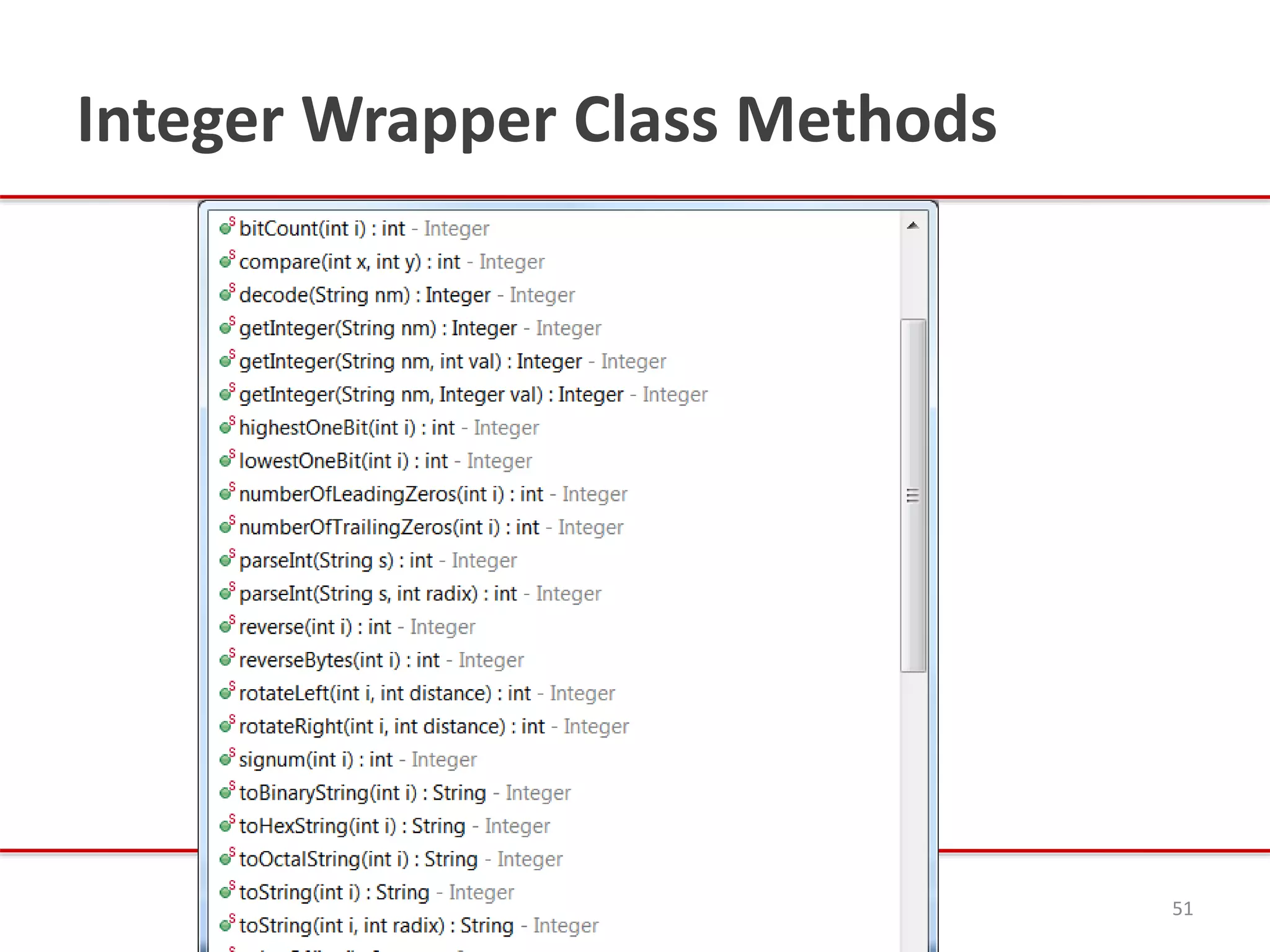 Integer Wrapper Class Methods
51
 