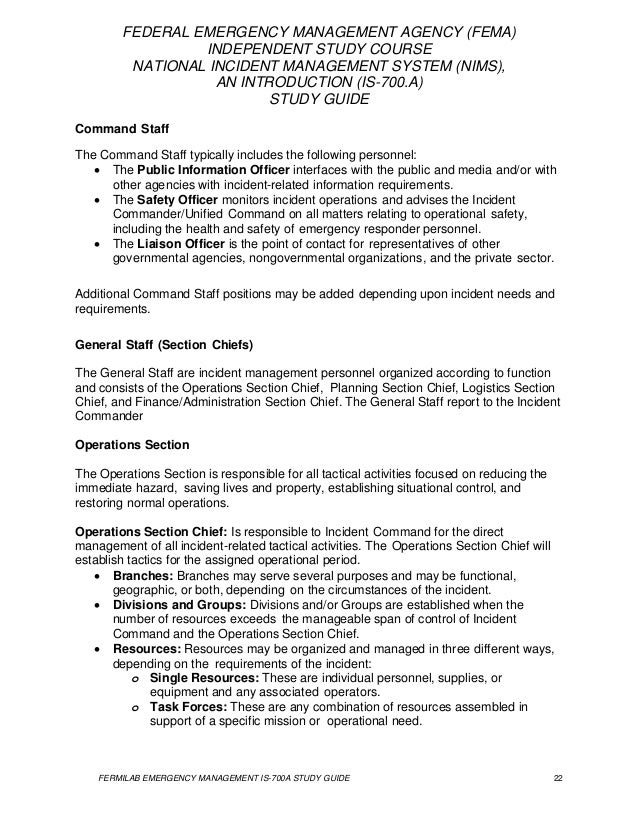 fema isc national incident management systems study guide national incident management situation report