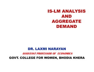 IS-LM ANALYSIS
AND
AGGREGATE
DEMAND

DR. LAXMI NARAYAN
ASSISTANT PROFESSOR OF ECONOMICS
GOVT. COLLEGE FOR WOMEN, BHODIA KHERA

 