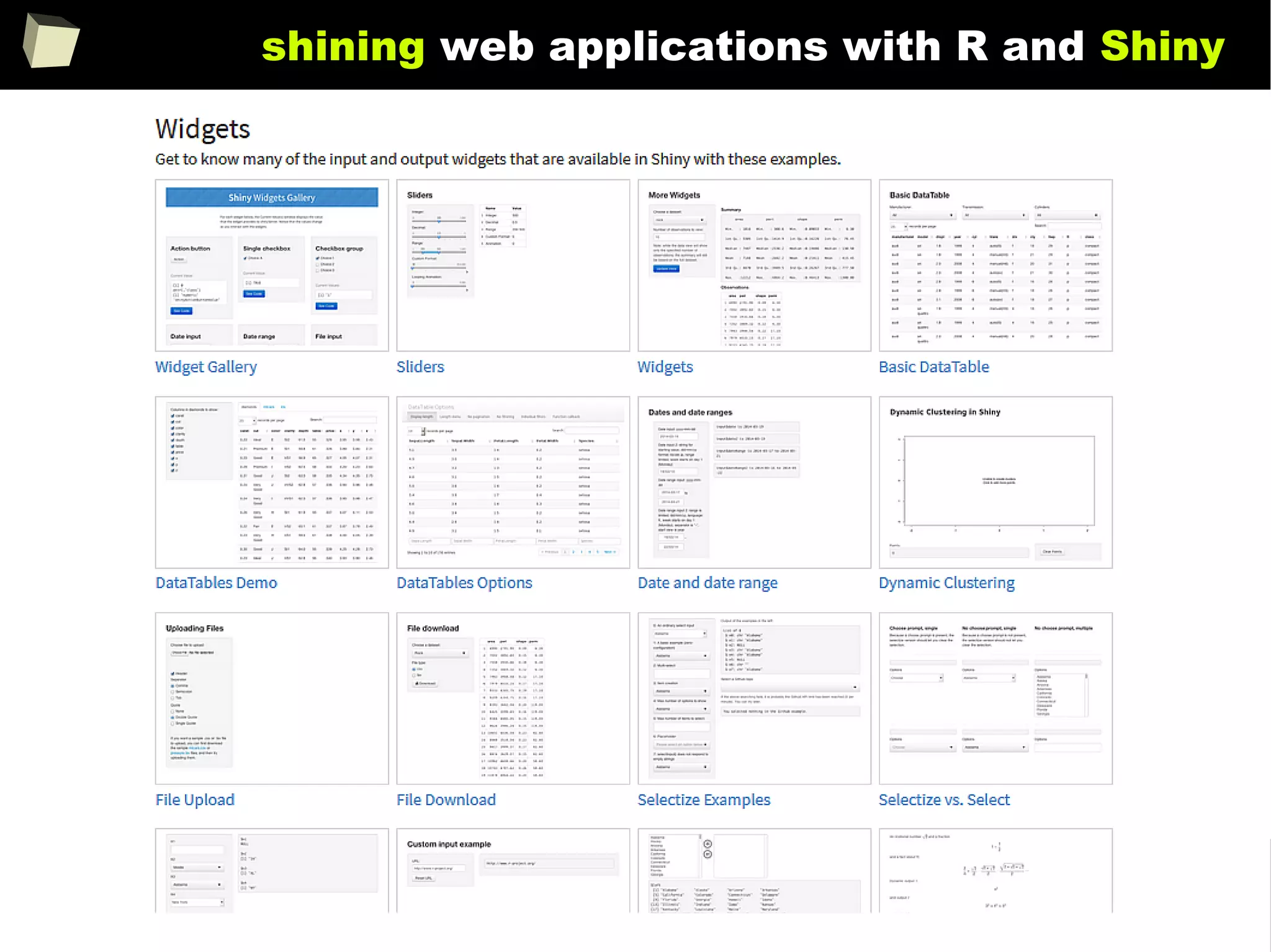 186
shining web applications with R and Shiny
 