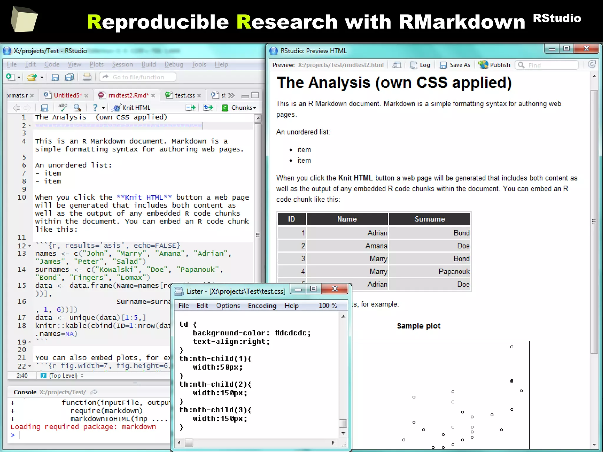 212
Reproducible Research with RMarkdown RStudio
 