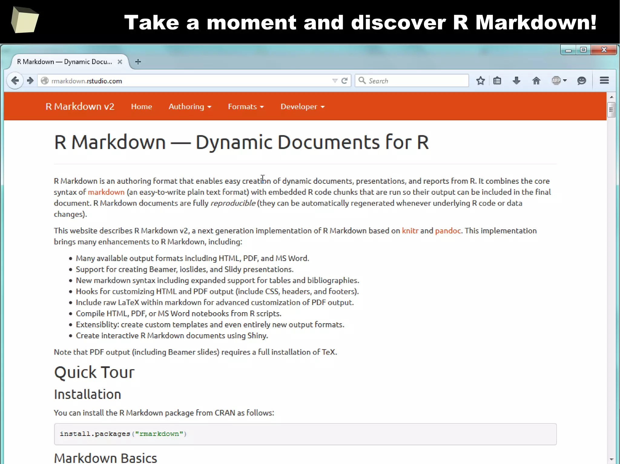 213
Take a moment and discover R Markdown!
 