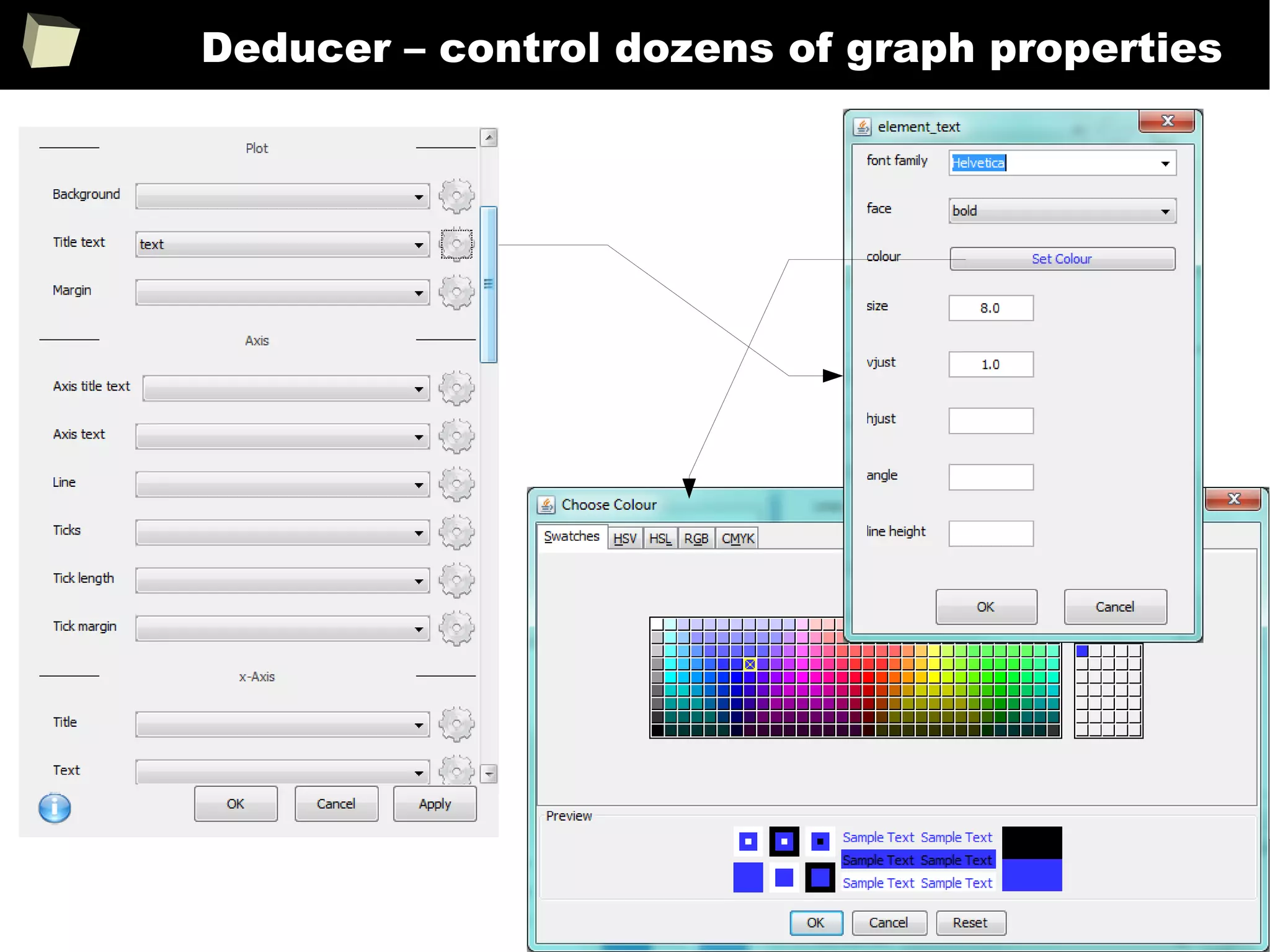 276
Deducer – control dozens of graph properties
 