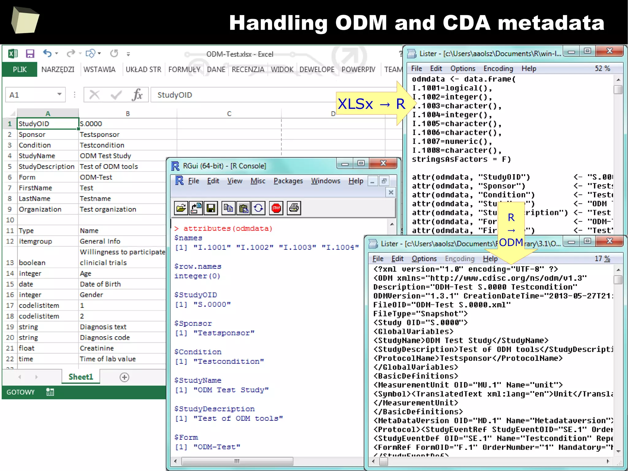 367
Handling ODM and CDA metadata
XLSx R→
R
→
ODM
 