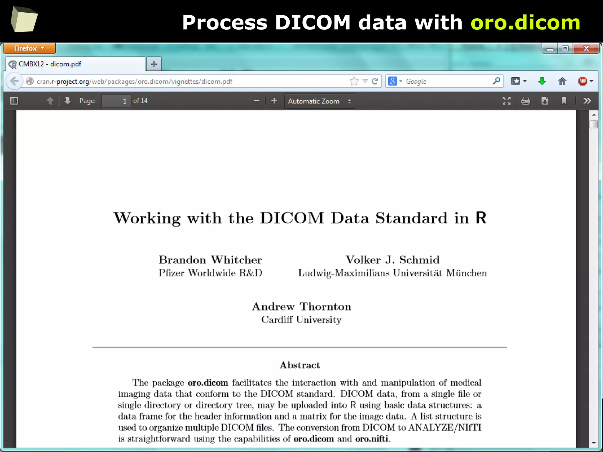 82
Process DICOM data with oro.dicom
 