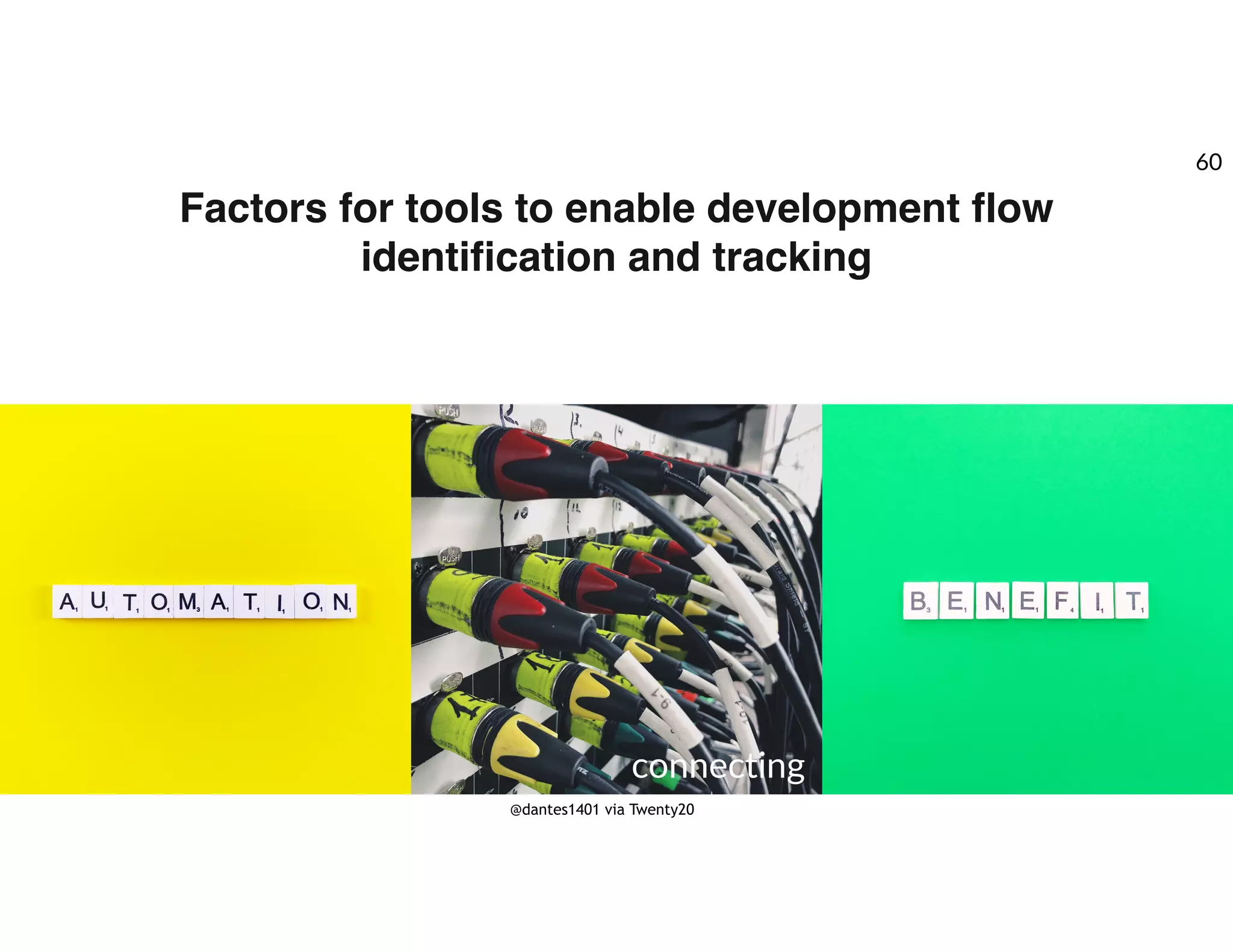 Factors for tools to enable development flow 
identification and tracking
netus nibh aliquet, porttitor ligula justo
libero vivamus porttitor dolor, conubia
mollit. Sapien nam suspendisse,
tincidunt eget ante tincidunt, eros in
auctor fringilla praesent at diam
netus nibh aliquet, porttitor ligula justo
libero vivamus porttitor dolor, conubia
mollit. Sapien nam suspendisse,
tincidunt eget ante tincidunt, eros in
auctor fringilla praesent at diam
netus nibh aliquet, porttitor ligula justo
libero vivamus porttitor dolor, conubia
mollit. Sapien nam suspendisse,
tincidunt eget ante tincidunt, eros in
auctor fringilla praesent at diam
connecting
60
@dantes1401 via Twenty20
 