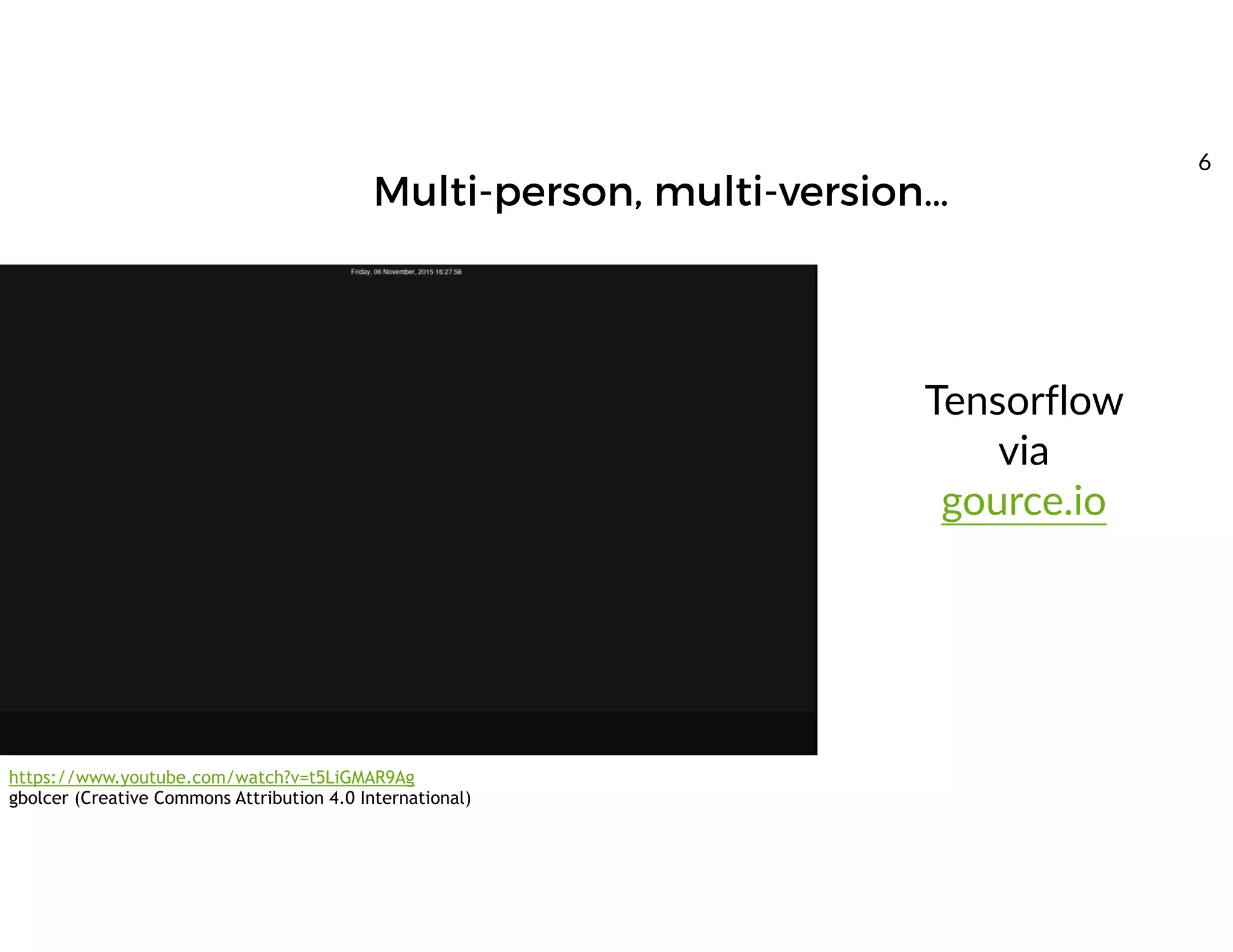 Tensorflow
via
gource.io
https://www.youtube.com/watch?v=t5LiGMAR9Ag
gbolcer (Creative Commons Attribution 4.0 International)
Multi-person, multi-version…
6
 