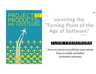 surviving the
“Turning Point of the
Age of Software”
F L O W F R A M E W O R K
- M. Kersten
Focus on end-to-end sovware value stream
ﬂows to enable correlamon
to business outcomes
47
 