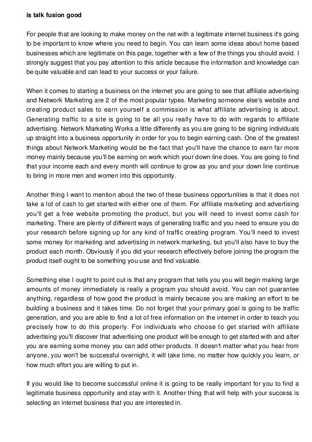 Talk Fusion Compensation Plan