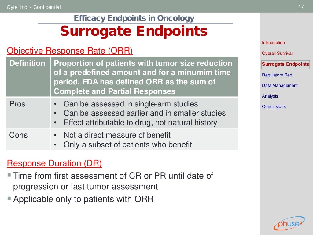Efficacy endpoints in Oncology