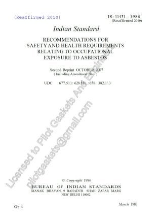 IS 11451-1986 Occupational Exposure to Asbestos