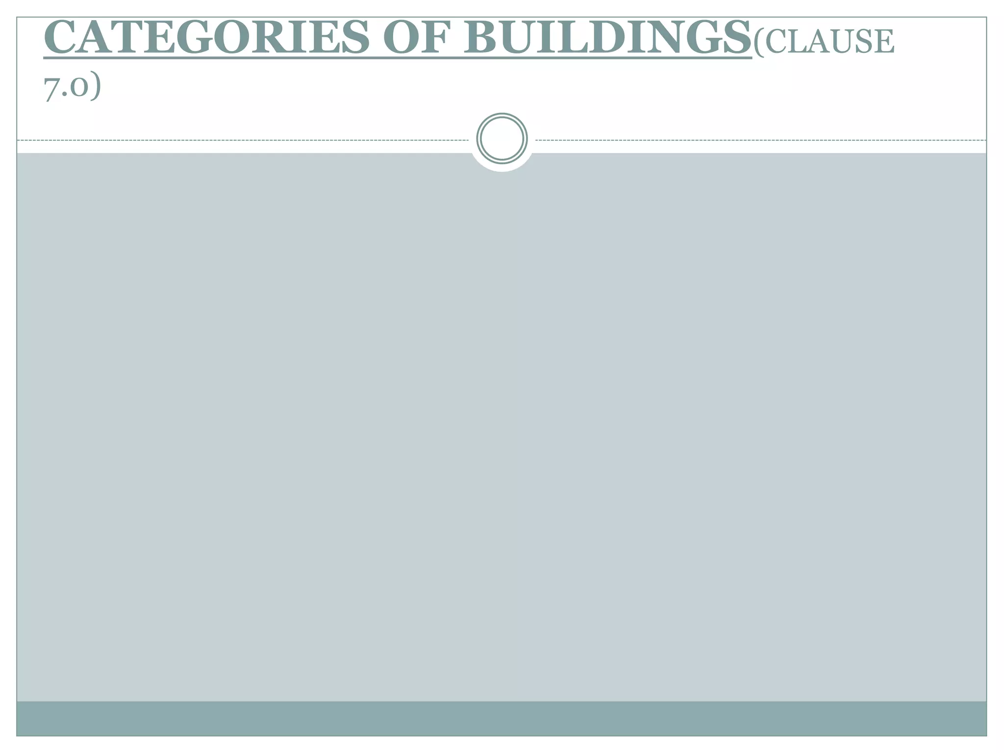 CATEGORIES OF BUILDINGS(CLAUSE
7.0)
 