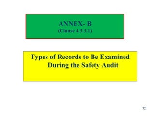 ANNEX- B
(Clause 4.3.3.1)
72
Types of Records to Be Examined
During the Safety Audit
 