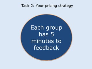 Task 2: Your pricing strategy 
Each group 
has 5 
minutes to 
feedback 
 