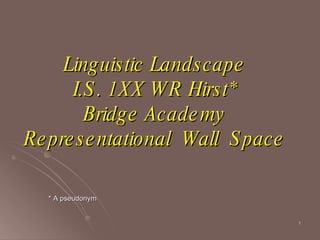 Linguistic Landscape I.S. 1XX WR Hirst* Bridge Academy Representational  Wall  Space * A pseudonym 