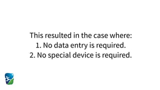 This resulted in the case where:
1. No data entry is required.
2. No special device is required.
 