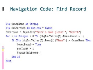 Navigation Code: Find Record
 