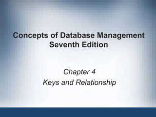 Concepts of Database Management
Seventh Edition
Chapter 4
Keys and Relationship
 