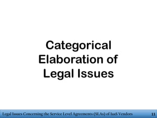 Categorical
Elaboration of
Legal Issues

Legal Issues Concerning the Service Level Agreements (SLAs) of IaaS Vendors

11

 