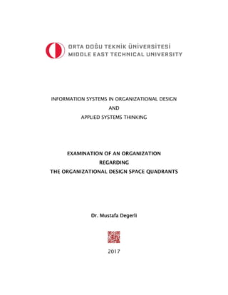 INFORMATION SYSTEMS IN ORGANIZATIONAL DESIGN
AND
APPLIED SYSTEMS THINKING
Dr. Mustafa Degerli
2017
 