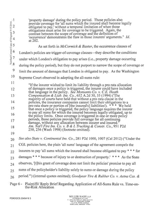 2014 09-12 plaintiff's reply brief re application of all-sums rule v. time-on-the-risk allocation
