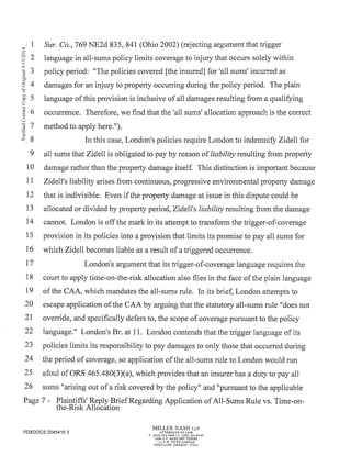 2014 09-12 plaintiff's reply brief re application of all-sums rule v. time-on-the-risk allocation