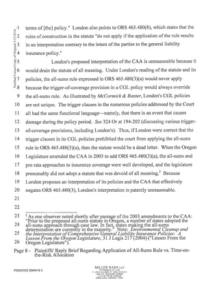 2014 09-12 plaintiff's reply brief re application of all-sums rule v. time-on-the-risk allocation