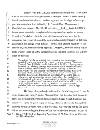 2014 09-12 plaintiff's reply brief re application of all-sums rule v. time-on-the-risk allocation