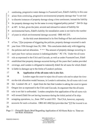 2014 09-12 plaintiff's reply brief re application of all-sums rule v. time-on-the-risk allocation