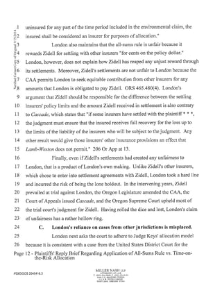 2014 09-12 plaintiff's reply brief re application of all-sums rule v. time-on-the-risk allocation