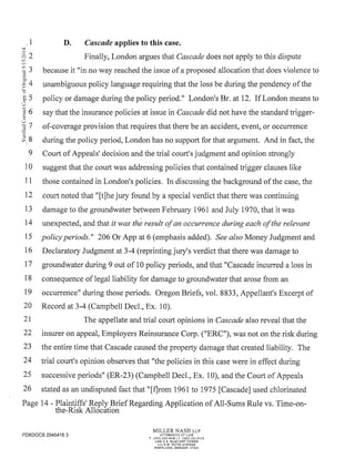 2014 09-12 plaintiff's reply brief re application of all-sums rule v. time-on-the-risk allocation