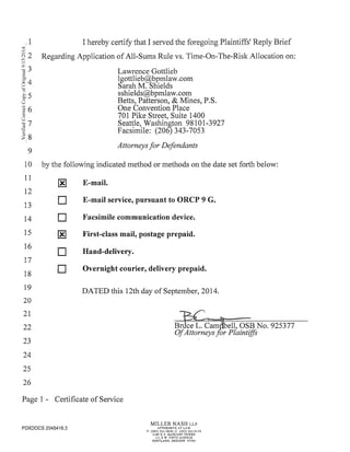 2014 09-12 plaintiff's reply brief re application of all-sums rule v. time-on-the-risk allocation