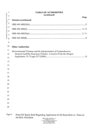 2014 09-12 plaintiff's reply brief re application of all-sums rule v. time-on-the-risk allocation